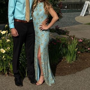 Sherri Hill Teal and Gold Dress